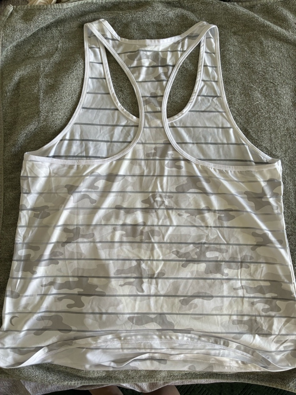 NWOT White & Light Gray Camouflage Stripe Racerback Tank